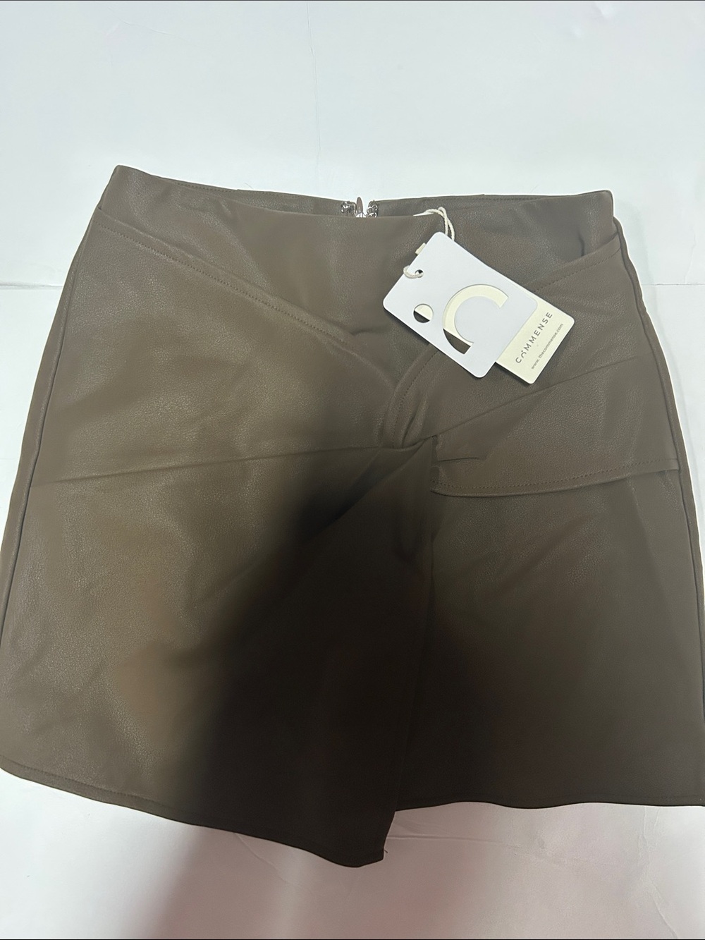 Commense Brown Faux Leather Skort
